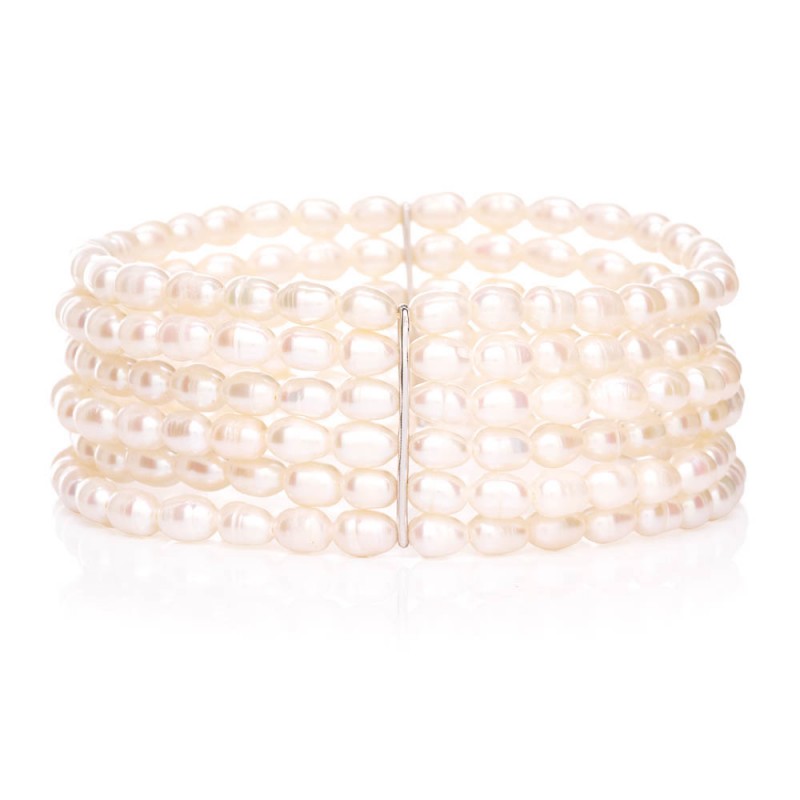 Perlenarmband elastisch - 6 Reihen - Farbe: Weiß