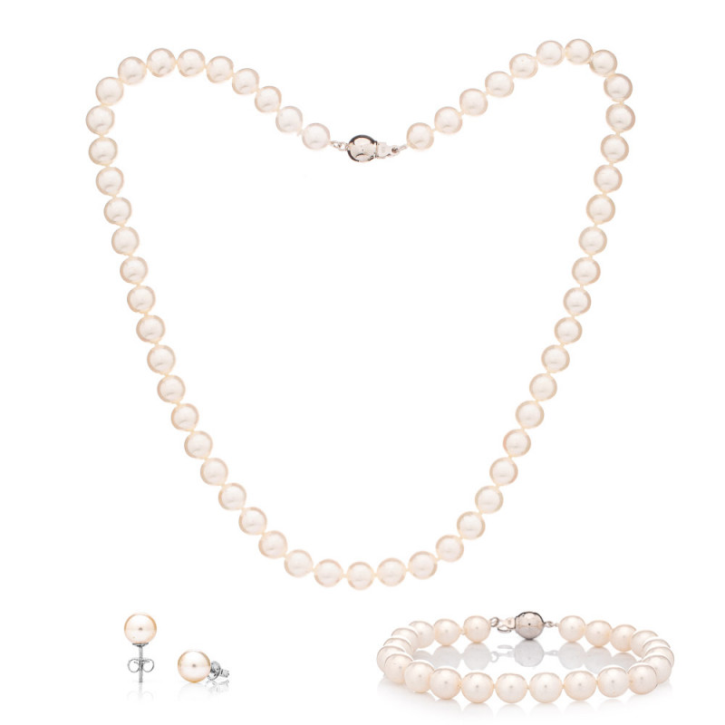 Pearl jewelry set necklace, bracelet and earrings 8 AAA Pearl jewelry set necklace, bracelet and earrings 8 AAA