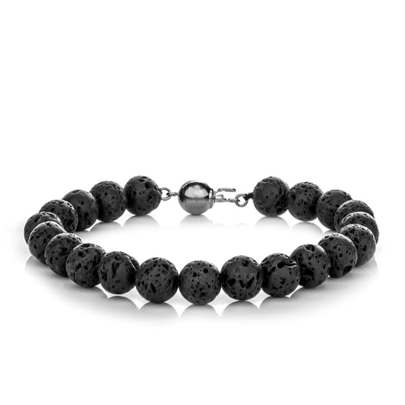 Bracelet made of lava stones medium - Colour: Black, Precious metal: Rhodium-plated silver (925), Length of bracelet: 19 cm, Gemstones: Lava stone Bracelet made of lava stones medium - Colour: Black, Precious metal: Rhodium-plated silver (925), Length of bracelet: 19 cm, Gemstones: Lava stone