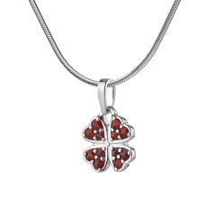 Clover silver pendant with Czech garnets