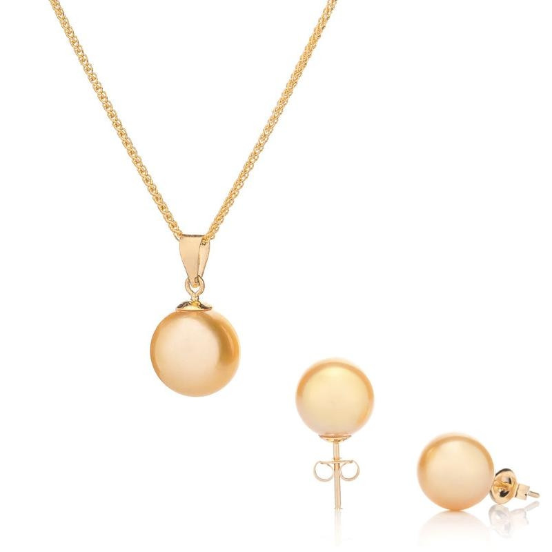 Set aus Ohrringen und Anhänger mit goldener Südseeperle 8 AAA