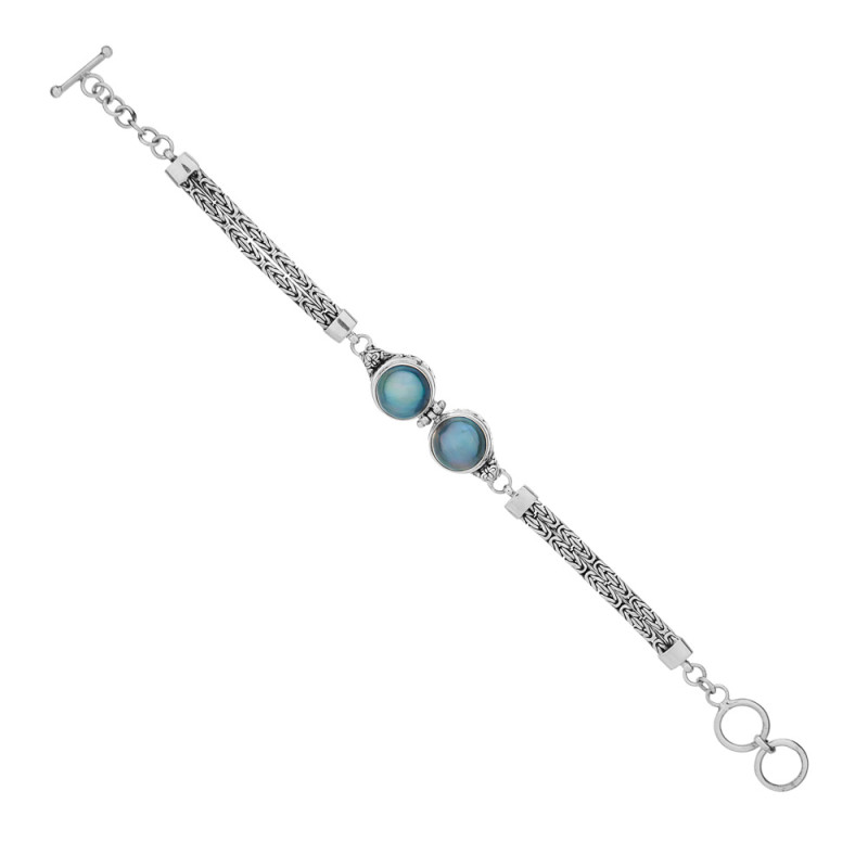 Silver Bracelet with Mabe Pearls – Blue