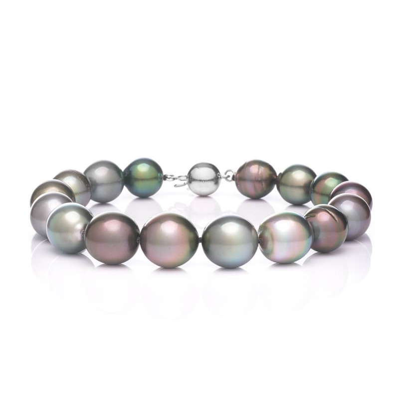 Náramok z tahitských perál 9-11B - Farba: Multicolor, Drahý kov: Bílé zlato 14K (585)